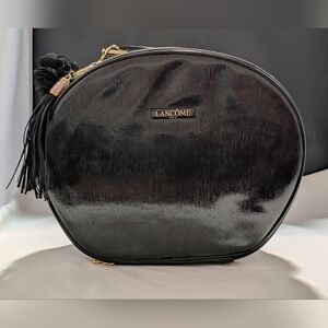 Lancôme Black Patent leather Round Handle Cosmetic Travel Bag Make Up Case New